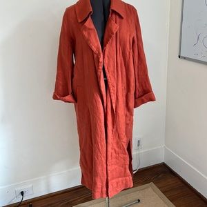 Eileen Fisher pumpkin colored linen duster